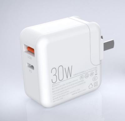 China Portable 30W Mobile Phone Dual Port Wall Charger TYPE-C A+C Fast Charging Adapter for sale