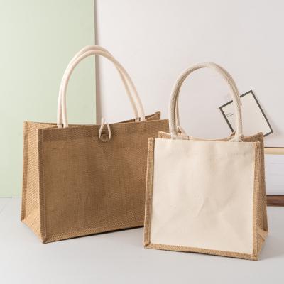 China Eco-friendly Natural PE coating lamination burlap custom logo color eco friendly grocery tote bags reusable sac en jute shopping bag for sale