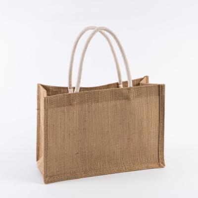 China Eco-friendly Wholesale Plain Hessian Shopper Bag Custom Printed Large Natural Eco Friendly Burlap Jute Shopping Tote Beach Bag With Logos for sale