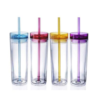 China Customized Eco-friendly / Clear Transparent Acrylic Tumbler 16oz Double Wall Tumbler Cups Insulated Double Wall Acrylic Water Plastic Cup With Straw for sale