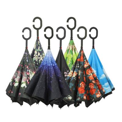 China Folding Umbrella Inverted Reverse Double Layer Windproof Occasional Windproof Reverse Umbrella for sale