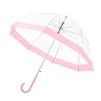 China Hot Selling CLASSIC Same Logo Academy Custom Long-handle Pink Umbrella Transparent Rain Umbrellas for sale