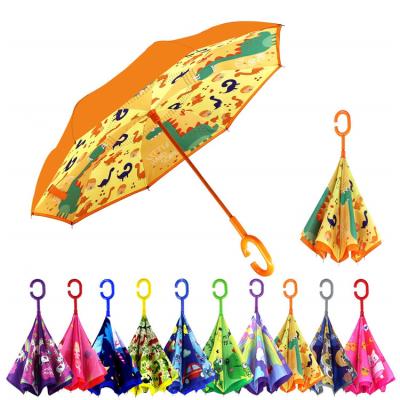 China Novelty Car Umbrella Custom Logo Prints Automatic Portable Waterproof Reverse Small Kids Umbrella for sale