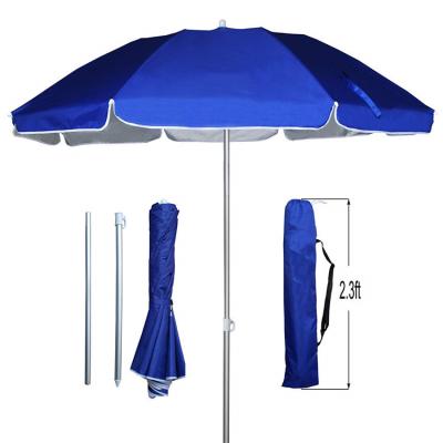 China Amazon Traditional Hot Sale Two Times Sun Patio Outdoor Beach Umbrella With Metal Tilt Portable Silver Coating for sale