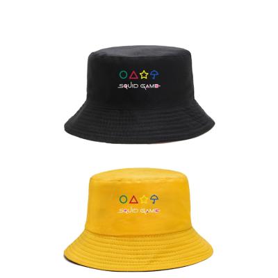 China Character Designer Unisex High Quality 100% Cotton Squid Game Printing Black Bucket Hat For Men for sale