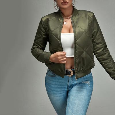 China Waterproof Custom Design Army Green Stylish Black Zipper Up Bomber Jacket Woman Quilted Jacket And Coat for sale