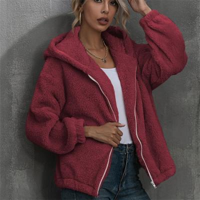 China Fashion Waterproof Mujer Damas Chaqueta Solid Zip Up Teddy Jacket Polar Fleece Winter Hooded Jacket for sale