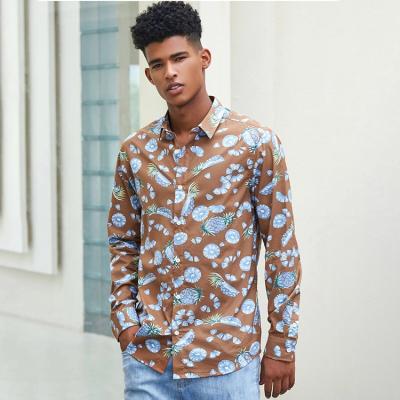 China Anti-wrinkle 2022 summer fashion men's casual short-sleeved shirt top fruit PRINT button up shirt beach for sale