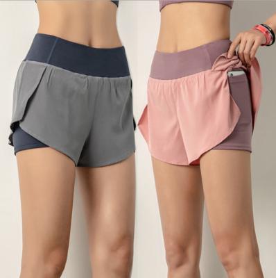 China 2021 Anti-Wrinkle Women Gym Shorts Side Pocket Double Shorts Suite Yoga Breathable Quick Dry Women Shorts Workout Fitness for sale