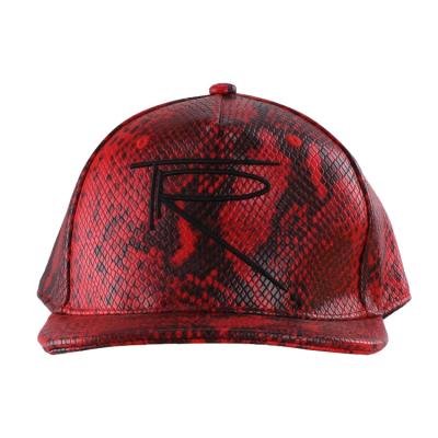 China Wholesale Custom Red Leather Strap Snake Logo Embroidery 5 Panel Snapback Hat Dad Hat Dad Hat Wholesale COMMON for sale