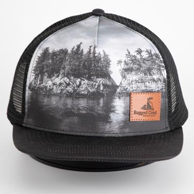 China NEWEST JOINT Custom Black 5 Panel Mesh Leather Patch Trucker Hat L4 for sale