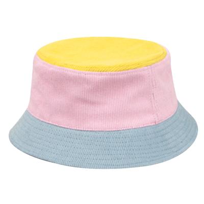 China Custom Character Pink Color Block Cotton Corduroy Bucket Hat for sale