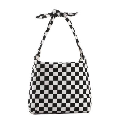 China 2021 Japan Style Fashion New Tote Shoulder Bag Women's Checkerboard Canvas Commuter White Green Black Plaid Grid One Shoulder Handbag for sale