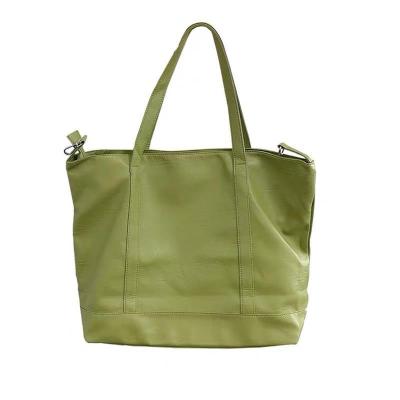 China 2021 Spring Autumn Avocado Green Color Soft PU Large Capacity Tote Shoulder Bag Commuter Female Handbag Lady Cream White for sale