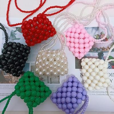 China 2021 Double Stranded Beaded Bag Pearl Chain Messenger Cute Women Girl CSI Bohemian Bag Woven Transparent Braided Gradient Acrylic for sale