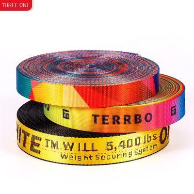 China Good quality viable logo with letters webbing 38mm imitation nylon jacquard webbing bag belt pants colorful nylon tubular belt for sale