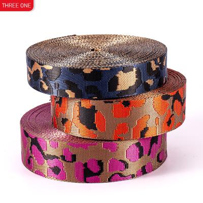 China Factory direct sale other imitation stain nylon jacquard leopard ribbon sash shoulder strap clothing pet camouflage ribbon for sale