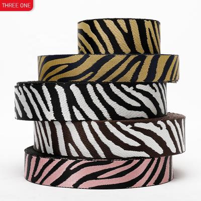 China Manufacturer Spot 3.8cm5cm Color Stripe Geometric Jacquard Imitation Nylon Zebra Polyester Ribbon Shoulder Belt Bags Cash34. for sale