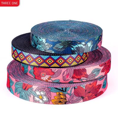 China Elastic Spot 38mm Polyester Printed Ribbon Apparel Accessories Polyester Cotton Jacquard Belt Backpack Shoulder Strap Pet Ribbon for sale