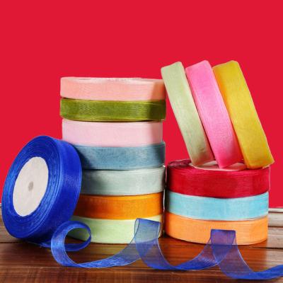 China Wholesale Custom Recyled Solid Color Double Packing 2Cm Face Clarity Floral Organza Ribbon for sale