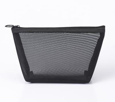 China Fashion Custom Portable Black Small Clear Zippered Nylon Mesh Cosmetic Organizer Bag Makeup Pouch for sale