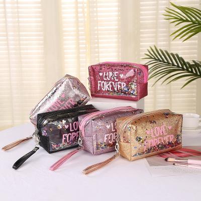 China Fashion PVC Letter Print Splicing Laser Cosmetic Bag, Mermaid Transparent Sequin Cosmetic Bag For Girl, Women Glitter Sequin Makeup Bag for sale