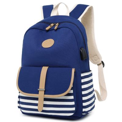 China New Waterproof Navy Striped Canvas Student School Bag Korean Backpack Women's Harajuku Computer Women's Backpack for sale