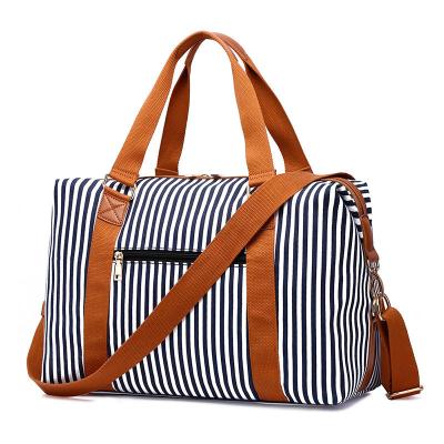 China Canvas Carry On Bag Stripe Canvas Portable Duffel Bag, Stripe Weekender Bag for sale