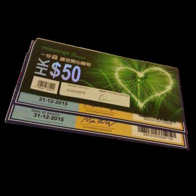 China Wholesale Custom Printing Business Discount Voucher Cards High Quality Glossy Tickets Print for sale