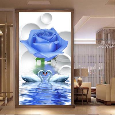 China Large modern blue diamond mosaic flower living room wall picture for sale