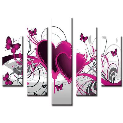 China Modern 5 Panel Heart Shape Hotel Wall Art Wholesale 5d Diamond Painting for sale