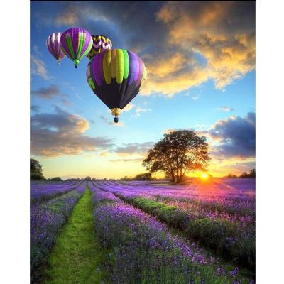 China Modern Abstract Picture Painting Lavender And Hot Air Balloon Oil Painting By Numbers for sale