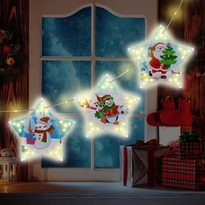 China Christmas Decoration 3pcs/set 5D DIY Diamond Painting Christmas Tree Ornaments LED Hanging Star Lights for sale