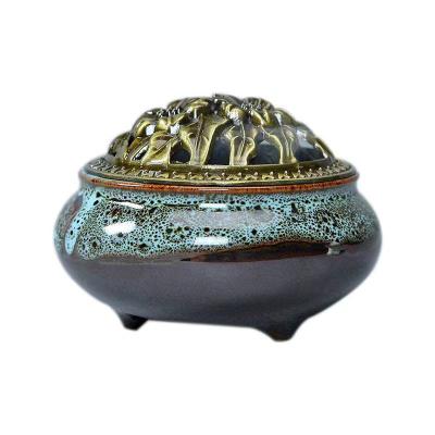 China Gold kiln incense burner ceramic antique alloy copper cover 4-hour incense burner sandalwood incense for sale