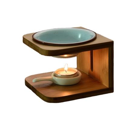 China wholesale bamboo wood ceramic aroma essential oil incense wax melt burner for sale