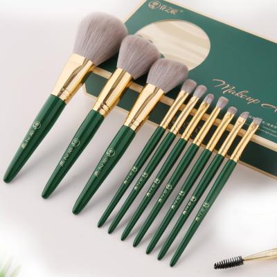 China Angular Blush Custom Logo Private Label Green Gold Professional Makeup Brush Kit for sale