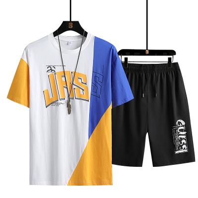 China New Printing Splicing Men's Street Fashion Waterproof Summer Casual Hip Hop Shorts Cotton Short Sleeve T-Shirt 2-Piece Sets Custom Logo OEM for sale