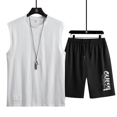 China New Cotton Breathable Fashion Solid Tops Mens Summer Casual Hip-Hop Shorts Cotton Sleeveless T-Shirt 2-Piece Sets Custom Logo OEM for sale