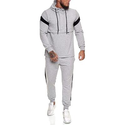 China New Fashion Breathable 2 Pieces Men's Hooded Sweatshirt +Drawstring Tracksuit Sets Pants Casual Patchwork Male Hoodies Stripe Gear Fabric for sale