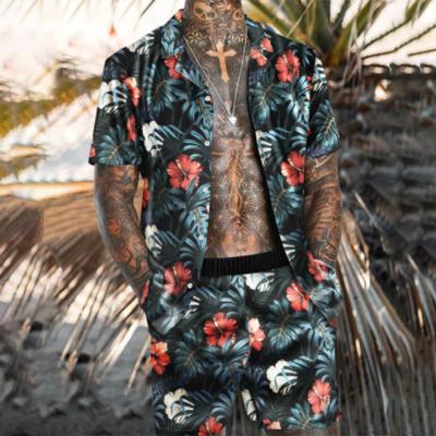 China 2022 New Fashion Men's Fashion Beach Travel Digital Print Breathable Hawaiian Cardigan Cardigan Short Shirt Jogging Digital Print Shorts 2 Pieces Suit for sale