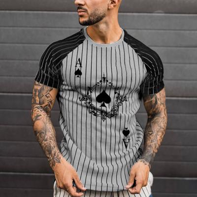 China Men's Breathable Summer 3D Poker Striped Pattern Printing Slim Casual Short Sleeve T-shirt Sports Fashion O-neck Men's Clothing BSM002 for sale