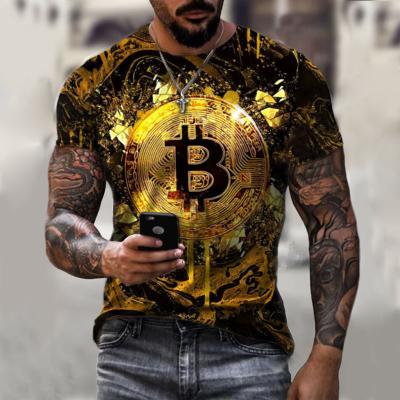 China Breathable casual men's fashion streetwear Bitcoin 3D short-sleeved loose T-shirt printing pullover and thin round neck men for sale