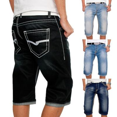 China Breathable Men Jeans Shorts Summer Casual Straight Denim Shorts Male Loose Jean Pants Black Blue Pocket Loose Knee Length Streetwear for sale