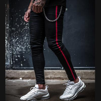 China Autumn Male Ripped Skinny Trousers Fashion Tapered Men's Slim Biker Print Breathable Striped Casual Summer Jeans Pants Outwears Trousers for sale