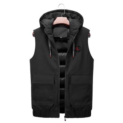 China Autumn Sleeveless Fashion Waterproof Warm Men's Style Pockets Chest Brand Jacket Male Winter Vest Men's Casual Invest Detachable Hat for sale