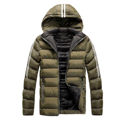 China Autumn and winter style warm men's waterproof high quality stripe printed plush striping street wear cotton fashionable casual hooded coat for sale