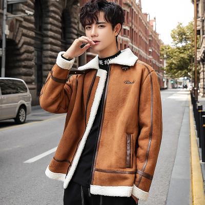 China Waterproof 2021 Winter Fashion Men's Suede Leather Lapel Collar Vintage Style Warm Thick Fur Jacket Street Use Slim Fit Men's Casual Jackets for sale