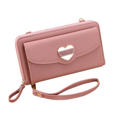 China Large Capacity Fashion Heart Metal Zipper Bracelet Mobile Phone Bag Clutch Women Wallet Waterproof Coin Cross - Body Purse for sale