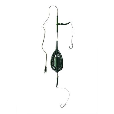 China Lead Fishing Accessories Bait Cage Two Hooks Fish Bait Feeder Basket Fishing Lure Cage With Line Hooks for sale