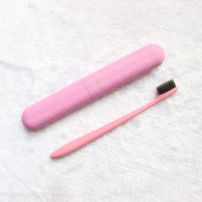 China Eco-friendly Biodegradable Wheat Disposable Travel Straw Toothbrush With Portable Toothbrush Storage Box for sale